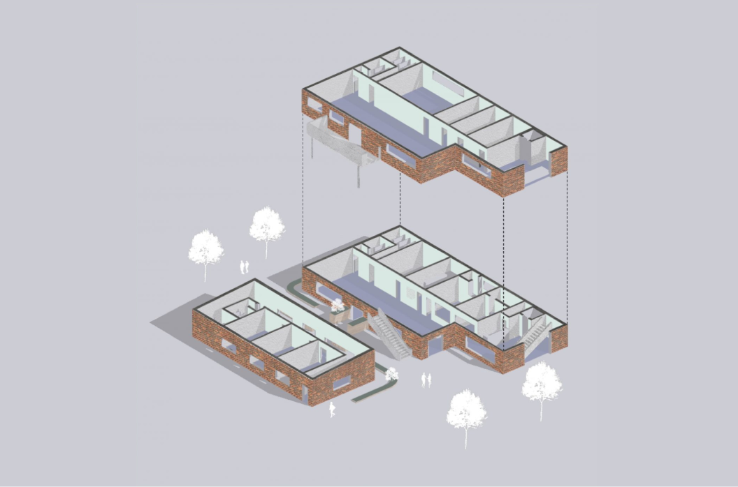 exploded axonometric of building